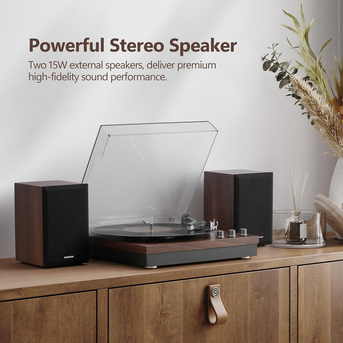 Platenspeler – Draaitafel – Vinylspeler – Retro Platenspeler – Donkerbruin Hout – 2 Externe Luidsprekers Van 15 W – Bluetooth, Aux-In, USB-Weergave En LP-MP3-Opname