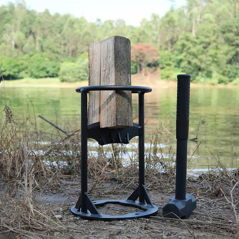 Houtklover - Houtsplijter - Handmatige Wandhouder - Kloofwig - Brandhoutsplijter - voor Zacht Hout - Aanmaaksplijter - Ideaal voor Camping - Picknick - Tuinhuis - 22 x 31 cm - Zwart