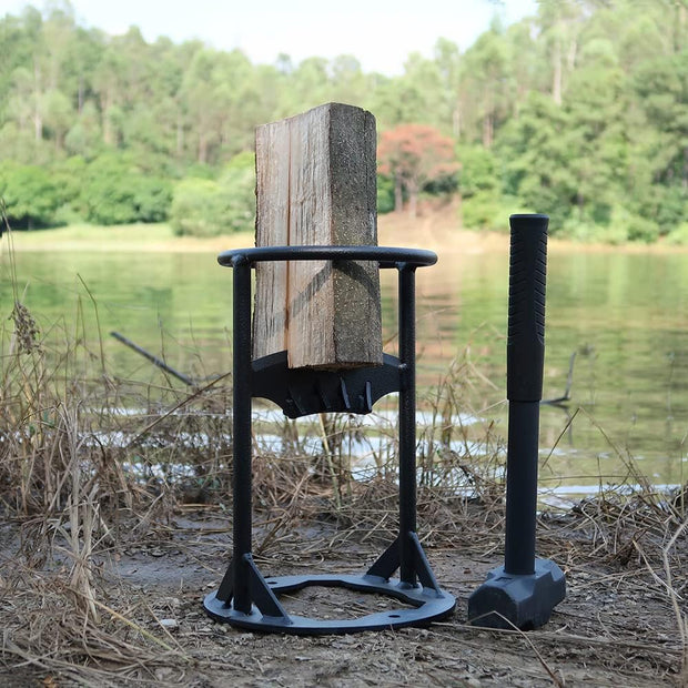 Houtklover - Houtsplijter - Handmatige Wandhouder - Kloofwig - Brandhoutsplijter - voor Zacht Hout - Aanmaaksplijter - Ideaal voor Camping - Picknick - Tuinhuis - 22 x 31 cm - Zwart