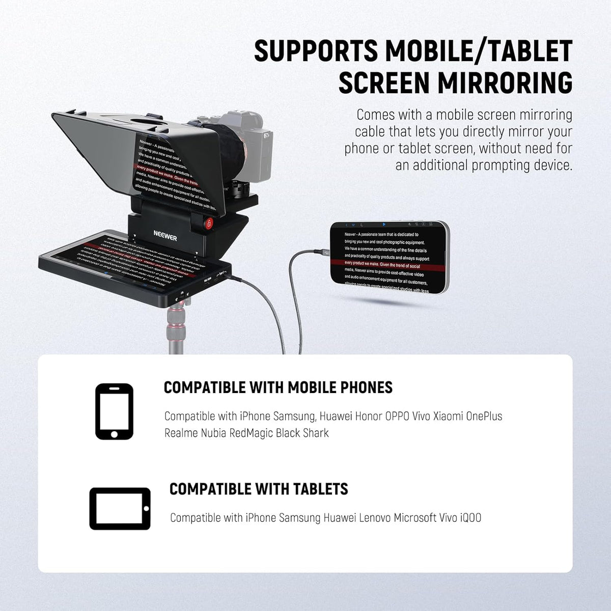 NEEWER Upgraded 2-in-1 Teleprompter 11 Inch with Monitor for Windows MacOS, Supports Screen Mirroring, Portable Prompter for Camera, Mobile Phone, Webcam for YouTube, Twitch, Live Streaming