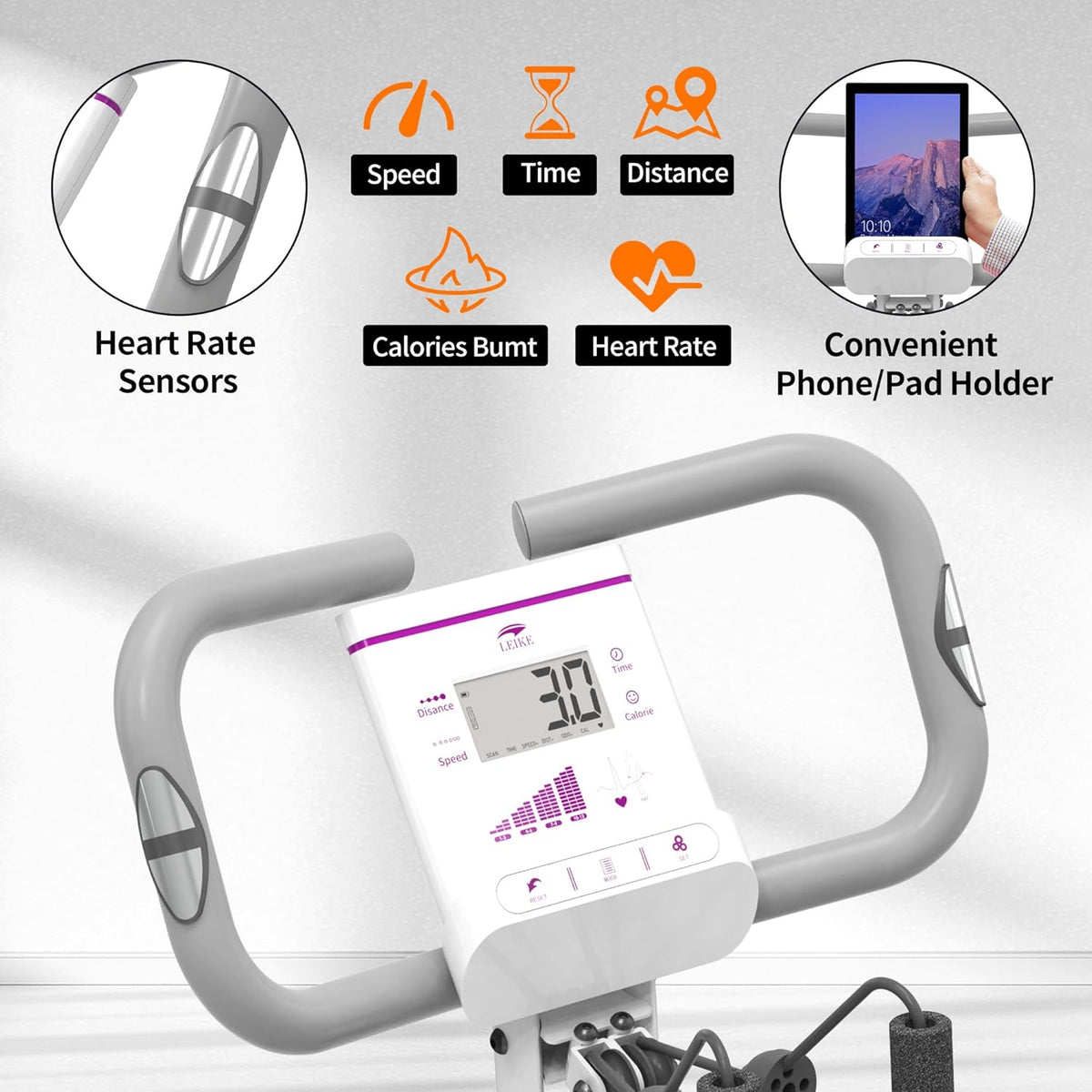 leikefitness Fietstrainer, inklapbaar, hometrainer, fitnessfiets, multifunctionele ergometer, fitnessapparaat, sportapparaat voor thuis, met 12-traps weerstand, hartslagmeter, trekkoord, voor cardio