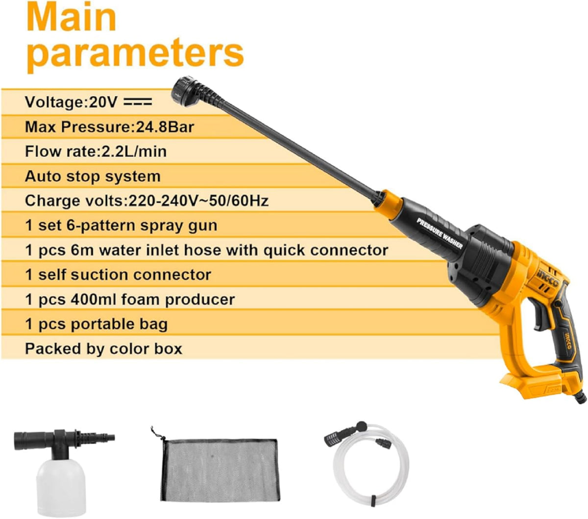 Hogedrukreiniger – Draadloze Spuitpistool – Accu Reiniger – Zitmaaier Wasmachine – 6-in-1 Sproeikop – 24,8 Bar Druk – 6 Meter Lange Slang
