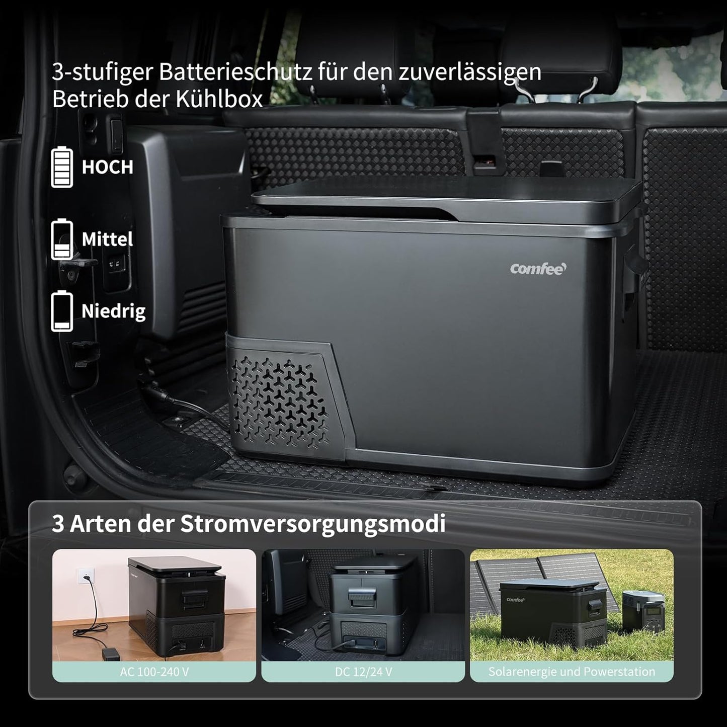 Comfee RCP27DK3(E) Compressorkoelbox, 27 liter, 12 V/230 V, elektrische campingkoelkast, -20 °C tot 20 °C, 3 instelbare standen, 45 dB geluid, ideaal voor auto, vrachtwagen, strand, picknick