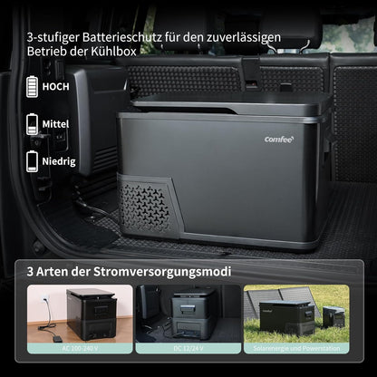 Comfee RCP27DK3(E) Compressorkoelbox, 27 liter, 12 V/230 V, elektrische campingkoelkast, -20 °C tot 20 °C, 3 instelbare standen, 45 dB geluid, ideaal voor auto, vrachtwagen, strand, picknick