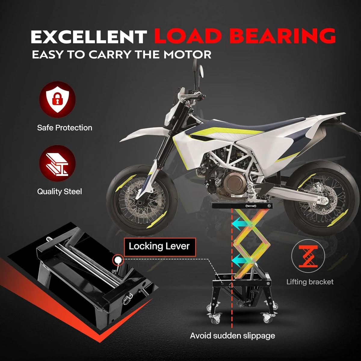 VIVOHOME 160kg Heavy Duty Hydraulische Motorfiets Heftafel Voetbediende ATV Dirt Bike Schaarstandaard met 4 Wielen Zwart