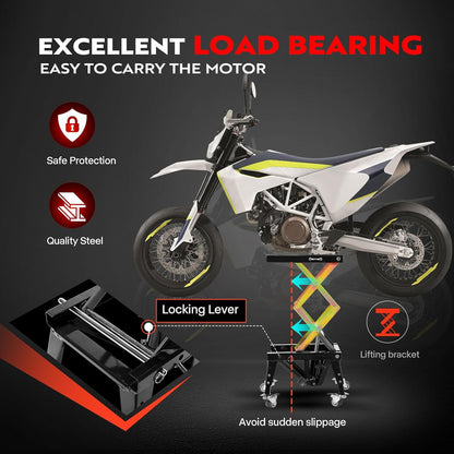 VIVOHOME 160kg Heavy Duty Hydraulische Motorfiets Heftafel Voetbediende ATV Dirt Bike Schaarstandaard met 4 Wielen Zwart