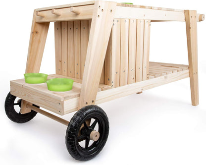 Small Foot 11665 modder van massief en weerbestendig hout voor kinderen vanaf 3 jaar, buiten keuken met accessoires en wielen speelgoed