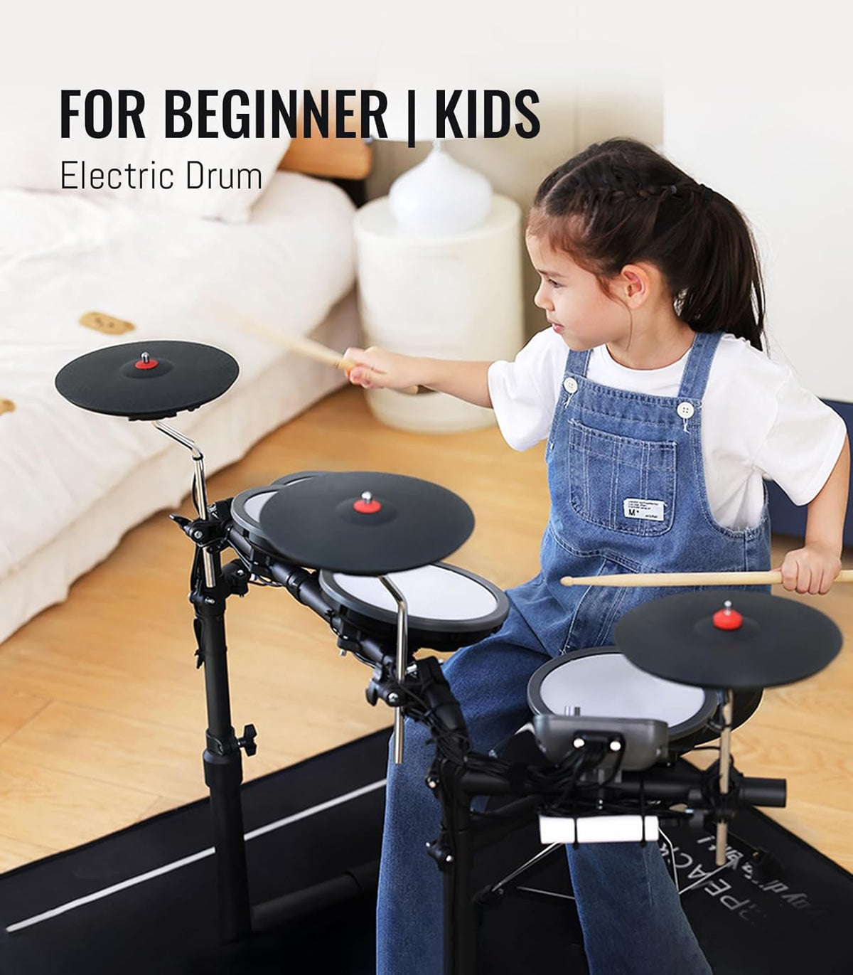 Elektronisch Drumstel – Elektrische Drumset – Drumkit – E-Drumstel – Oefendrumstel – Voor Beginners En Kinderen – 4 7-Inch Dubbellaagse Mesh-Pads – Opvouwbaar Compact Met USB MIDI En Powerbank-Compatible