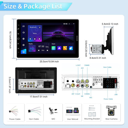 NHOPEEW 1 DIN autoradio met draadloze Carplay en Android auto - 10,1 inch autoradio ondersteuning online video FM/AM stuurbediening + 12 LED achteruitrijcamera