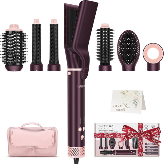 Haardroger, borstelset, 7-in-1, föhnborstel, 110.000 omw/min, hoge snelheid, haardroger, ionische haardroger, krultang, hete borstel voor styling, föhnen, föhnborstel
