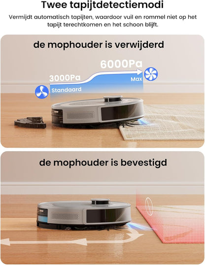 Robotstofzuiger – Robotstofzuiger met dweilfunctie – Automatische stofzuiger – Slimme vloerreiniger – Stofzuigrobot – 6000 Pa Zuigkracht – Automatisch Afvoerstation 90 Dagen