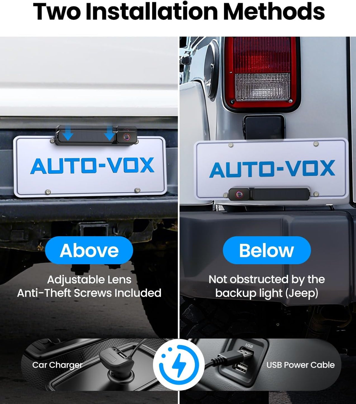 AUTO-VOX Zonne-aangedreven draadloze achteruitrijcamerakit, 3 minuten doe-het-zelf installatie, heldere beeldback-upcamera met IP69K waterdicht voor auto's en bestelwagens