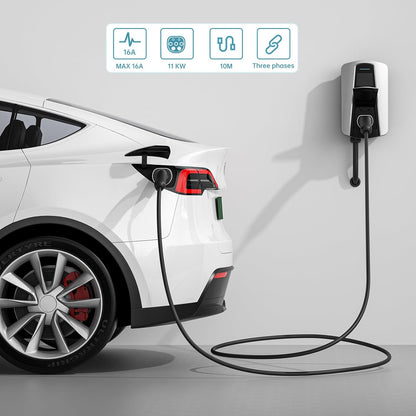 QIAO)) oplaadkabel type 2, Electric Car Type 2 to Type 2 IEC 62196 EV Charger Cable, Mode 3 EVs en PHEVs Fast Charging Cable with Carry Bag (11 kW, 10 M)