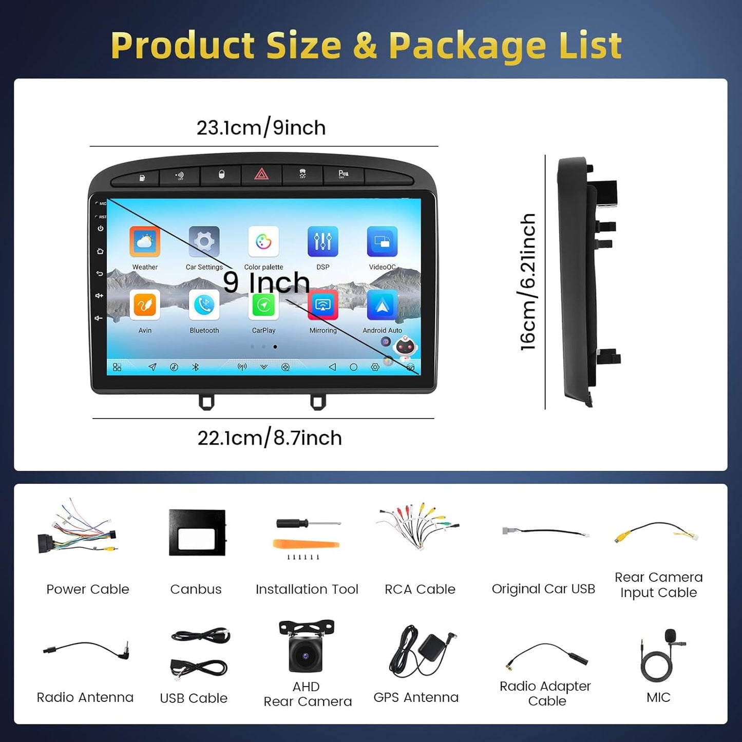 Android Autoradio – Multimedia Systeem – Navigatie Unit – Inbouwradio – Auto Entertainment – 9 Inch Touchscreen – Qualcomm 8-Core Processor – Draadloze CarPlay & Android Auto