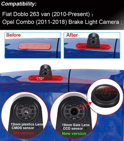 HD IP68 achteruitrijsysteem achteruitrijcamera in 3e remlicht remlicht geschikt met hoekaanpassing nachtversie IR-licht voor bestelwagendak camera Fiat Doblo 263 bestelwagen/Opel Combo