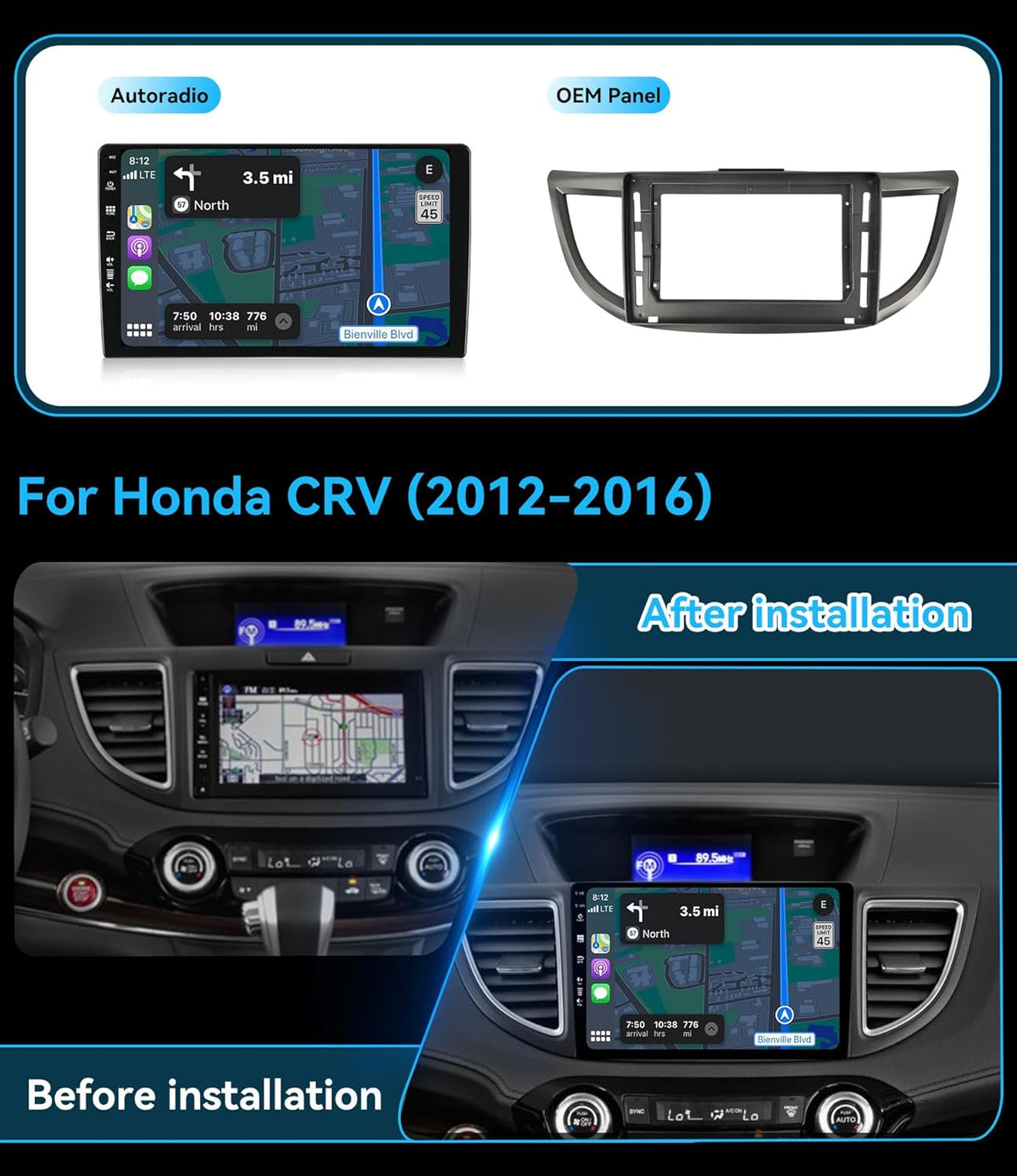 MSD Autoradio Voor Honda CRV (2012-2016) | Android 15 GPS Navigation Radio | 4G+64G | CarPlay Android Auto Stuurwiel DAB 4G Dual-Band WiFi DSP Bluetooth 360-CAM | Camera | 2 Din 10.1 Inch