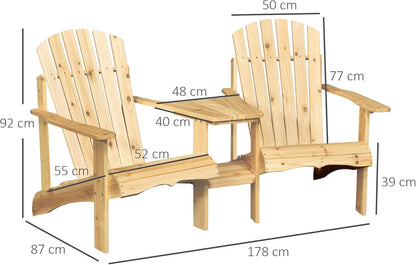 Adirondack Tuinstoel – Tuinstoelenset – Buitenstoel – Lounger – Balkontuinmeubilair – Massief Dennenhout – Weerbestendig Coating – Tussentafel Met Parasolopening – 2-Zits – 178x87x92 cm