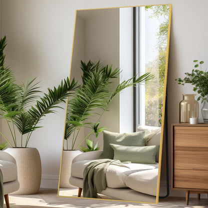 Volledige lichaamsspiegel, 204 x 104 cm, staande spiegel, vloerspiegel, grote staande spiegel voor slaapkamer, woonkamer, hal en entree, wandspiegel, goudkleurig