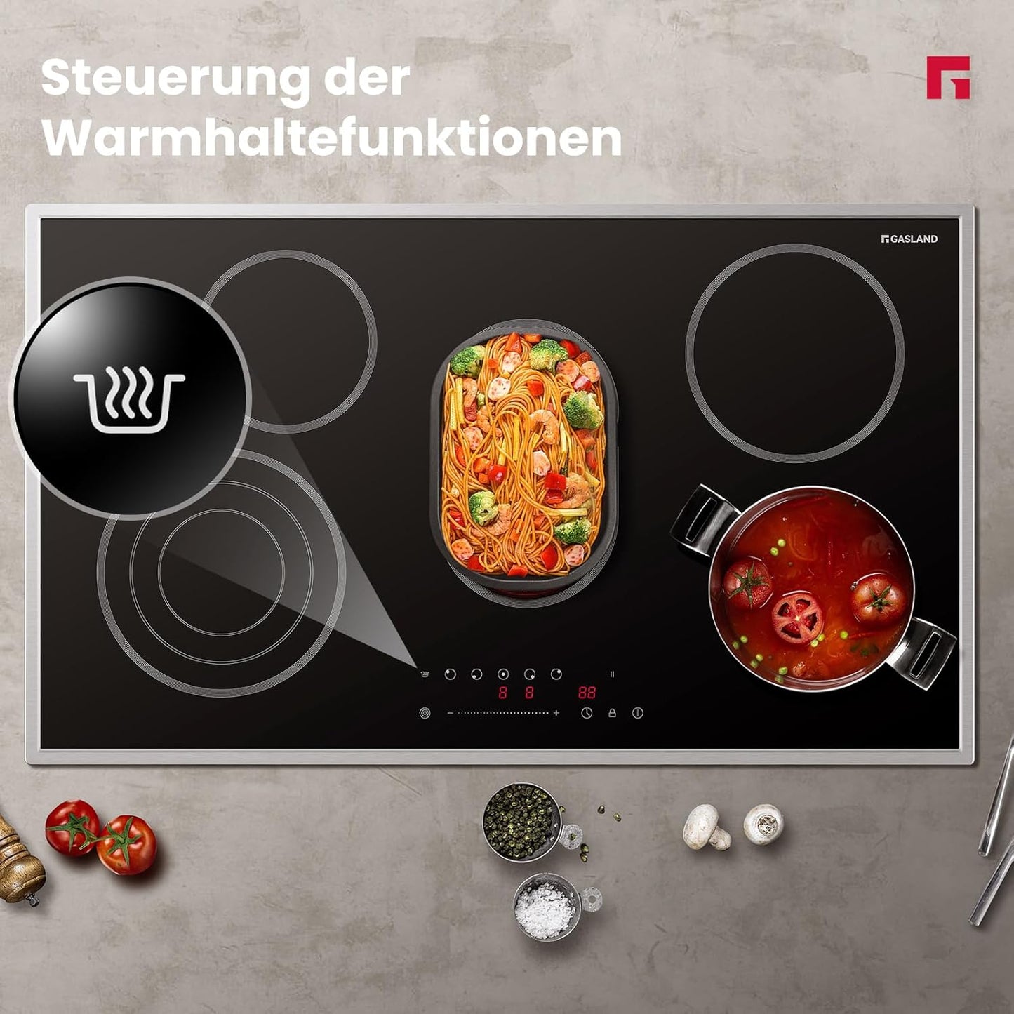 Glaskeramisch Kookveld – Elektrisch Kookplaat – Inbouw Kookplaat – Keramisch Kookveld – Kookplaat 90 cm – Roestvrijstalen Frame – 5 Kookzones Met Slider Bediening – 8500W Totaal Vermogen