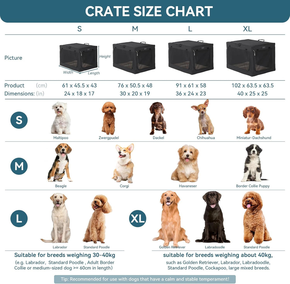 Petsfit Hondenkrat, stevig frame en ventilatierooster, grote hondenkist voor autoreizen, fleece mat rolgordijn hondendrager voor middelgrote tot grote honden