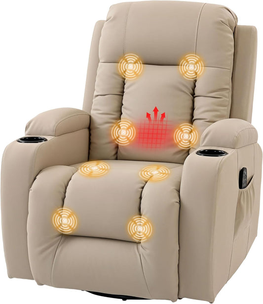 Massagestoel – Relaxstoel – Tv-stoel – Wellnessstoel – Crèmewit – 8 Vibratiekoppen – Verwarmde Rugleuning