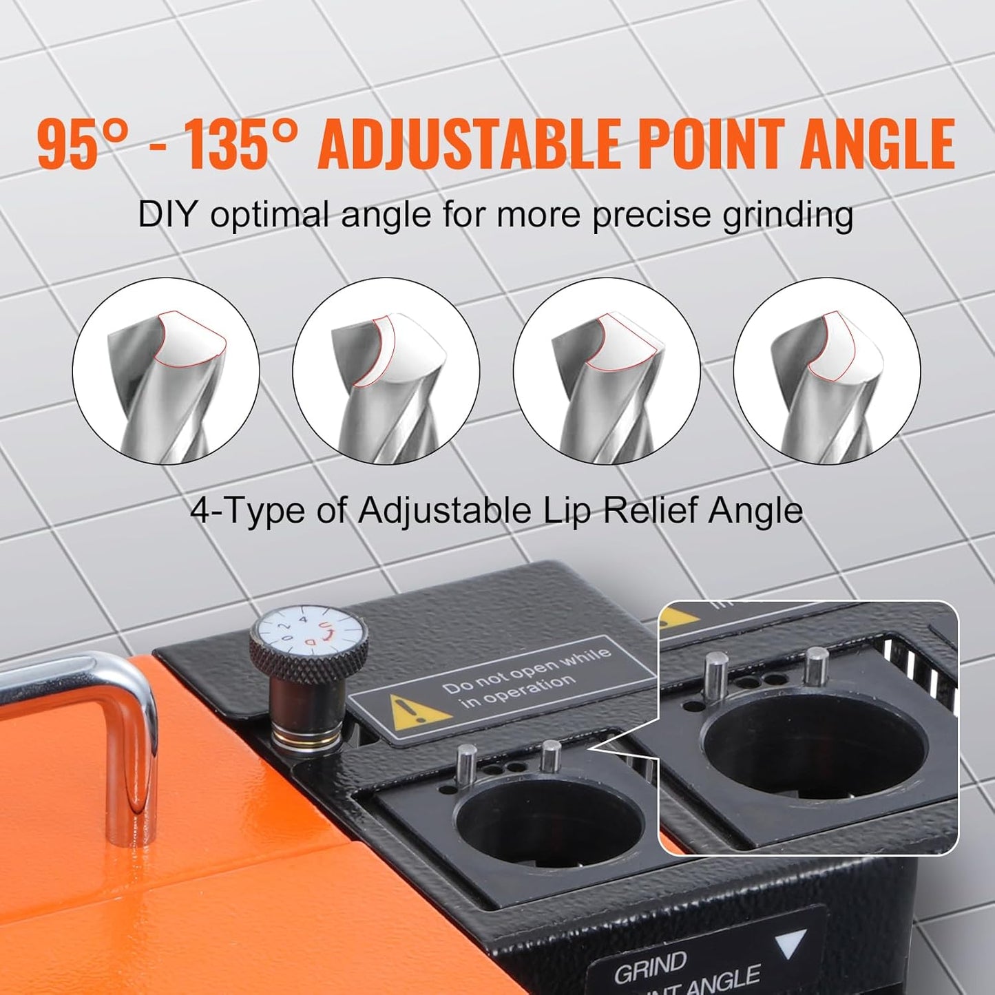 VEVOR Drill Sharpener, 3-13mm End Mill Grinder, Lip Relief Angle and 95°-135° Point Angle, Adjustable Drill, Portable Grinder with 11 Collets, CBN & SDC Wheel