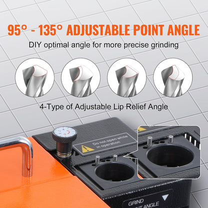 VEVOR Drill Sharpener, 3-13mm End Mill Grinder, Lip Relief Angle and 95°-135° Point Angle, Adjustable Drill, Portable Grinder with 11 Collets, CBN & SDC Wheel
