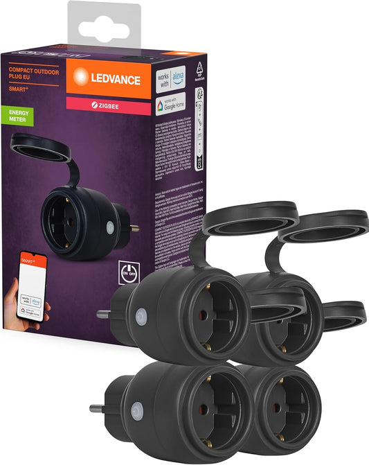 LEDVANCE SMART+ ZigBee Outdoor Plug, compacte buitenstekker met energieverbruikcontrole, maakt conventionele apparaten slim, bestuurbaar via Alexa, Google Home en andere Zigbee-gateways, 4-pack
