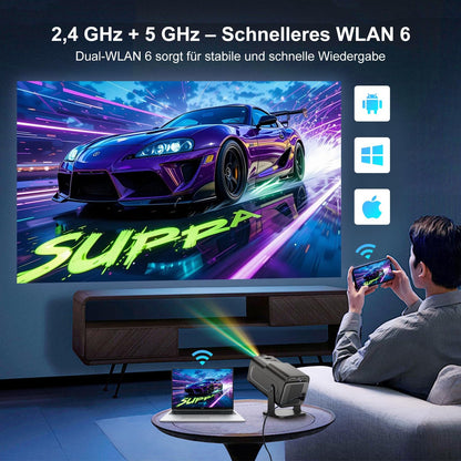 Salange Mini-beamer, 4K, ondersteunt Android 11, smart projector, Portable 5G WiFi 6 BT 5.3, mini-projector, Full HD 1080p, autokeystone, kleine mobiele telefoon beamer, thuisbioscoop outdoor, zwart