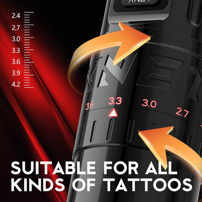 Vipera - Tattoo Machine - Tattoo pen - Tattoo Set - Complete set voor beginners & gevorderden - Verstelbare slag 2.4-4.2mm - Tattoo Machine Pen - 10500Rpm - 2400mah - Zwart - QUORE