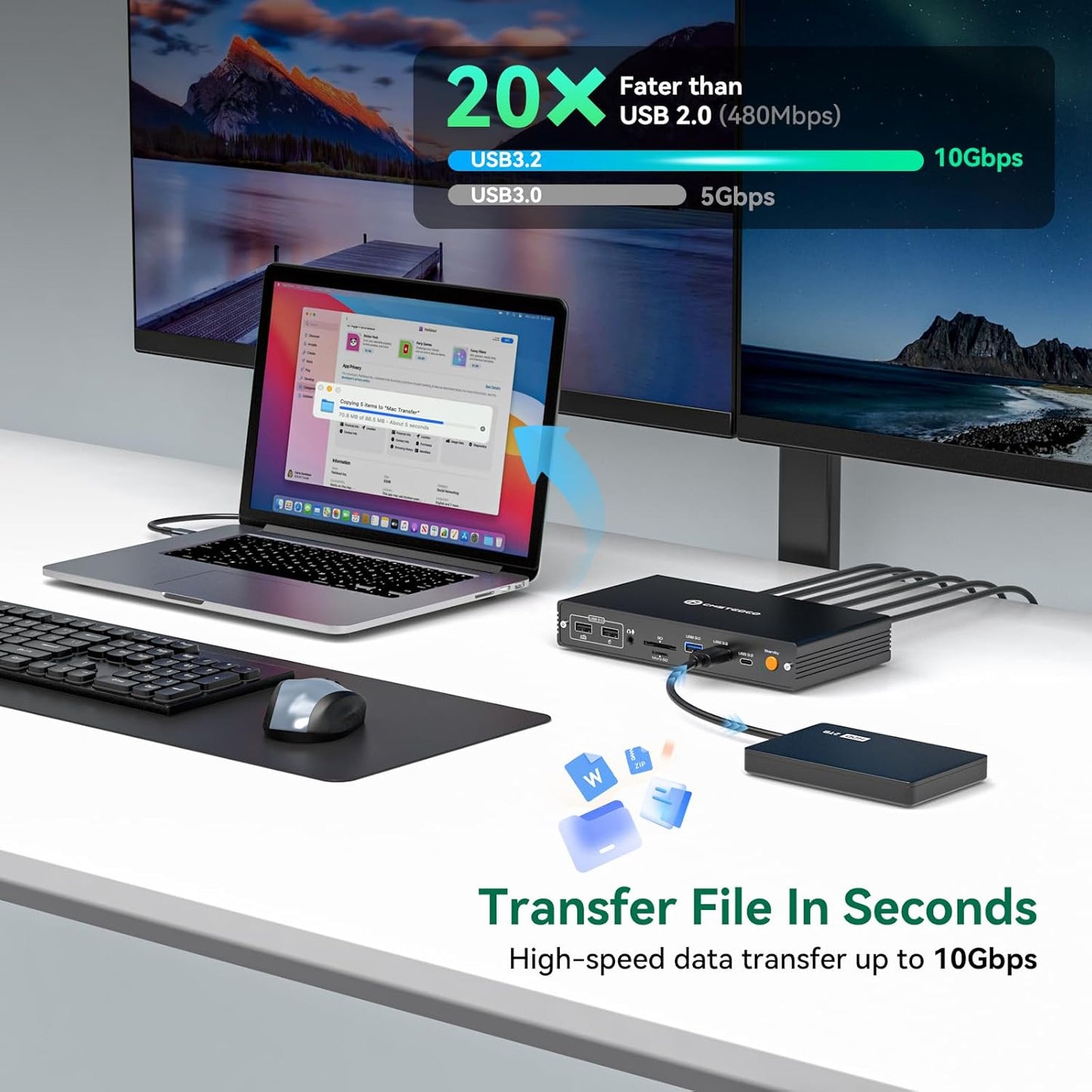 Thunderbolt Docking Station voor MacBook Air/Pro M4 Quad 4K @60Hz monitoren 15-in-1 USB C DisplayLink dockingstation voor Mac laptops met PD 100W, USB 3.2 10 Gbps