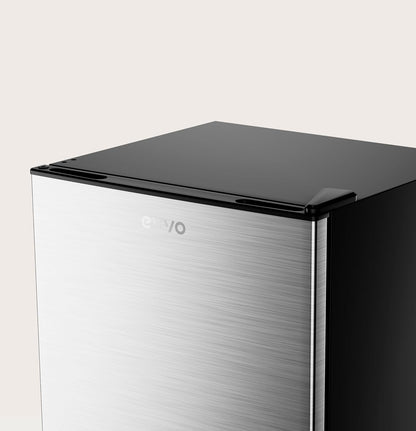 EVVO F22X Mini-koelkast, 46 l, roestvrij staal, energiebesparend, 80 kWh/jaar, 41 dB, compacte koelkast voor kantoor, slaapkamer en studio, stille mini-koelkast in modern design
