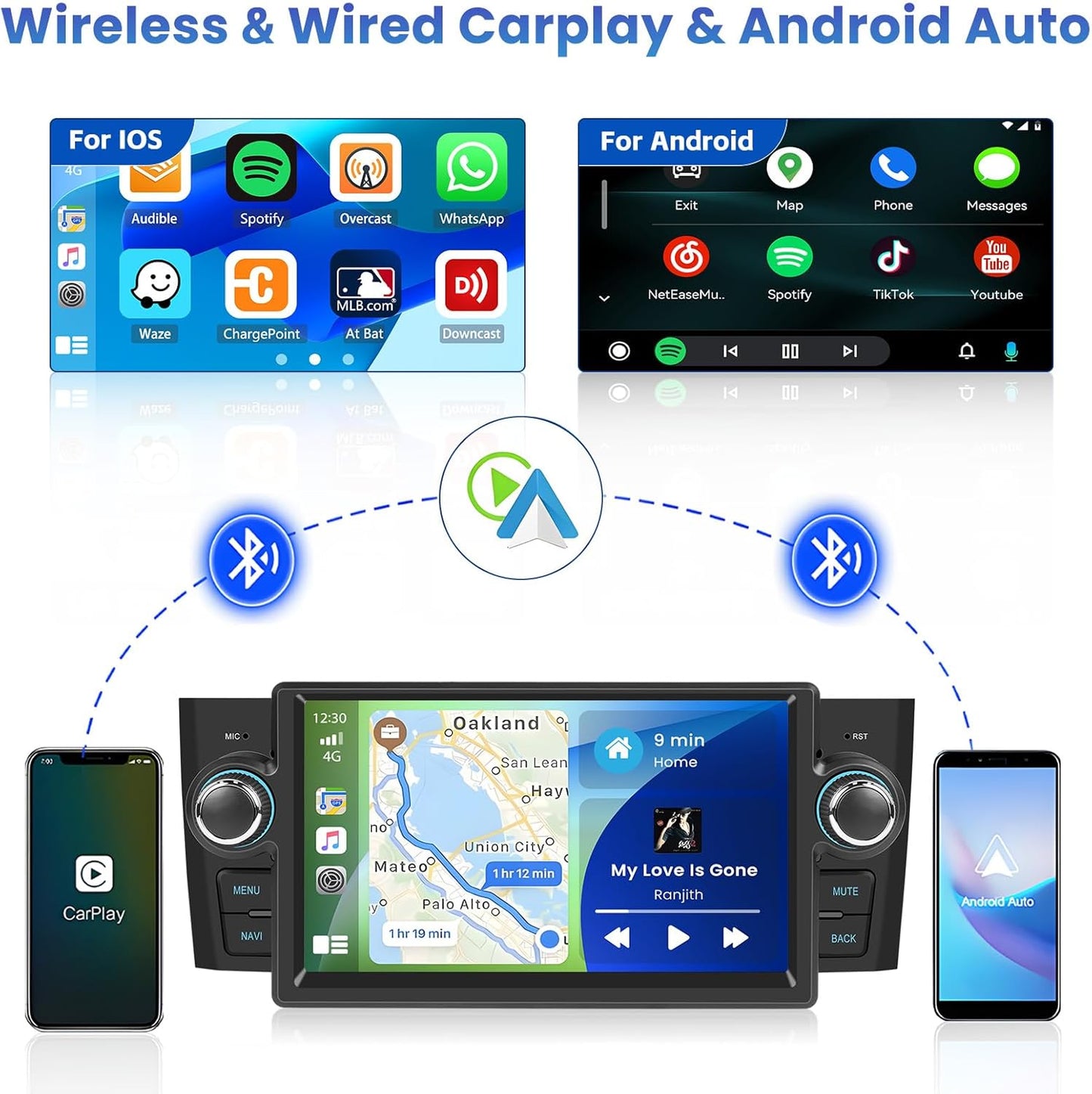 Autoradio – 2-DIN Autoradio – Android Autoradio – Touchscreen Autoradio – Multimediasysteem – 9 Inch HD-Touchscreen – Draadloos CarPlay & Android Auto