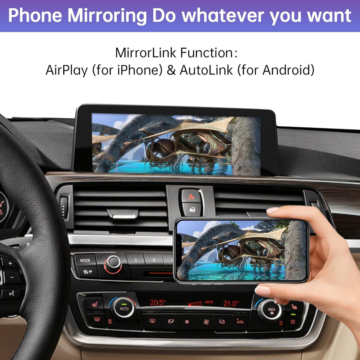 Draadloze CarPlay Android Auto Upgrade – Retrofit Kit Interface – Smartphone Integratie – Auto Multimedia Module – NBT Systeem Decoder – Draadloos Gebruik – Originele Knoppenbediening