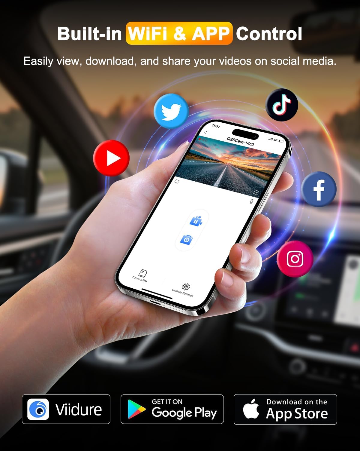 4K Dashcam Voor en Achter – Dashcam Auto – Auto Camera – Autocamera – Dubbele Dashcam – WiFi & App-Besturing – 64GB SD-Kaart Inbegrepen