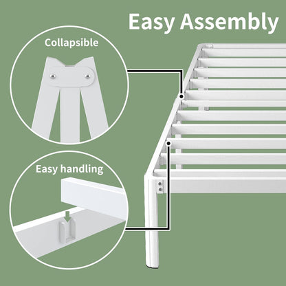 Metalen Bedframe 150x200 cm met Ronde Hoekpoten, Hoogte 30.5cm, Bed Frame 150x200 Metaal met Lattenbodem, Opbergruimte onder het bed, Stabiel, Eenvoudige Montage, Wit