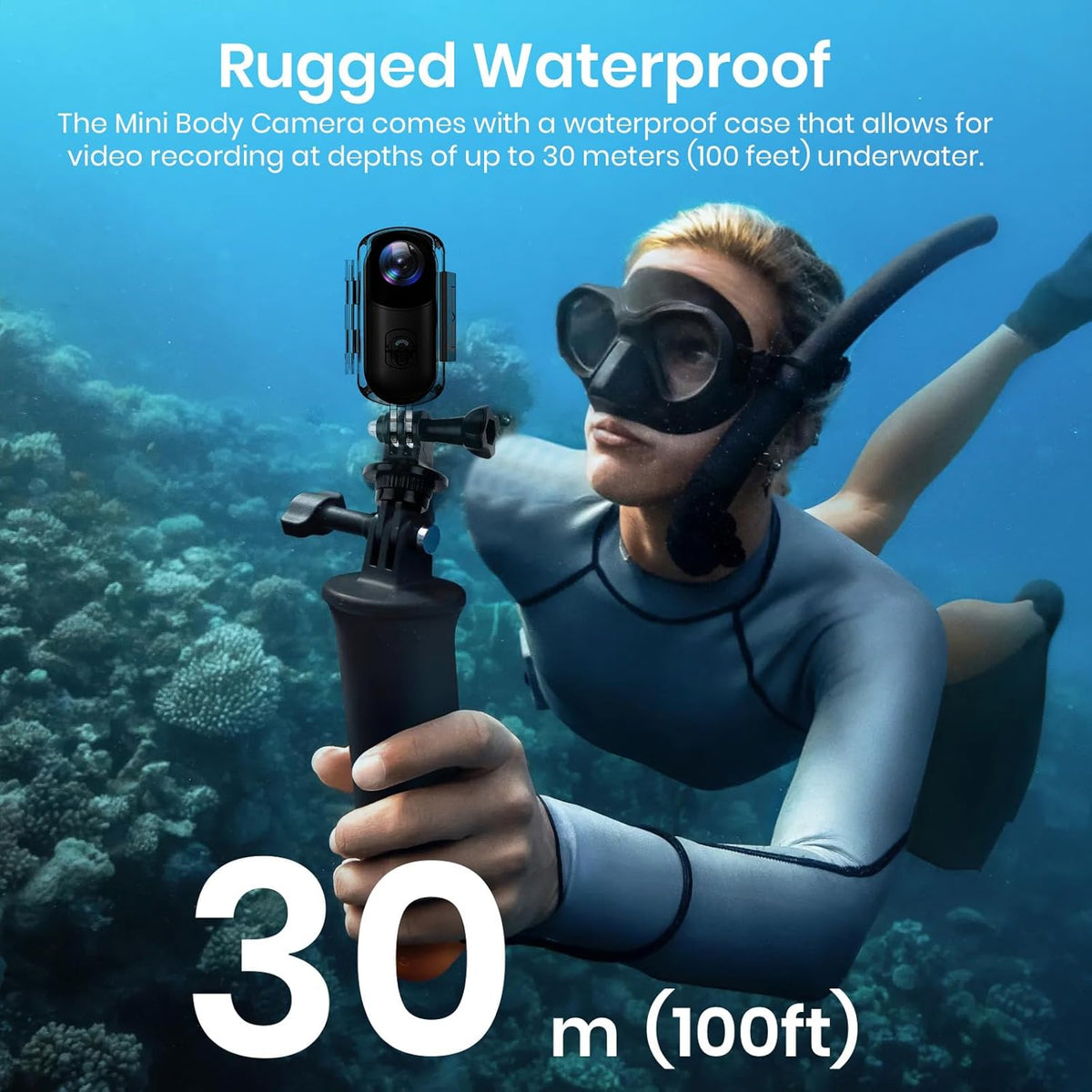 360° Actioncamera, mini POV draagbare bodycam, onderwatercamera 30m waterdicht, WiFi draagbare videorecorder 120° groothoek, 10+ accessoires