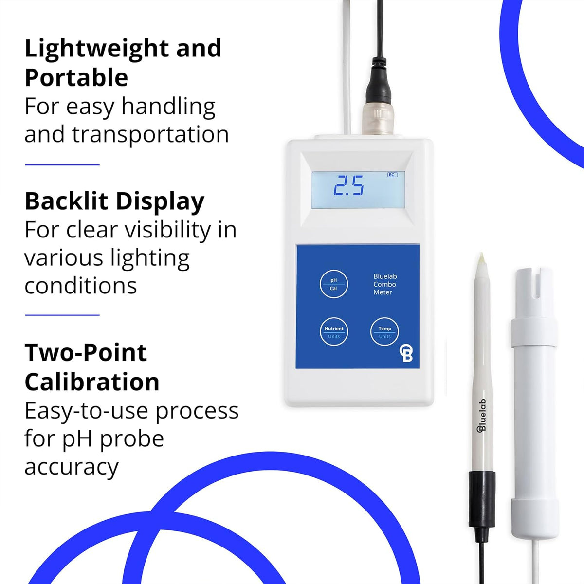 Bluelab METCOMPLUS Combo Meter PLUS for pH, Temperature, and Conductivity, Easy Calibration, Works in Rockwool and Soil