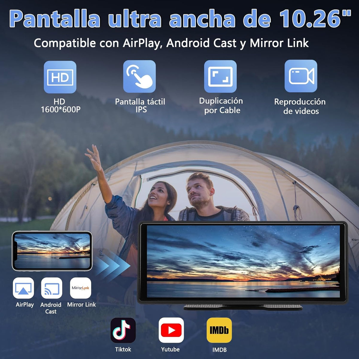 Pantalla Táctil Vink 10.26 Pulgadas, GPS-navigatie, Estéreo voor de auto, compatibel met CarPlay, Android Auto, Bluetooth, Bediening via Voz, GPS, AUX en FM