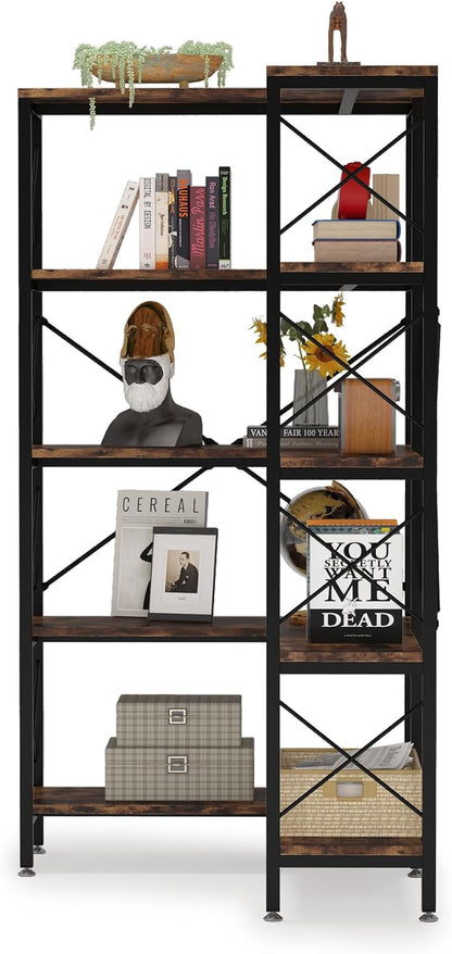 Tribesigns 5 Piece Corner Bookshelf, Large Modern Corner Book Shelf, 5 Tier Tall Corner Shelf, Metal Frame Storage Rack for Living Room, Home Office (Brown)
