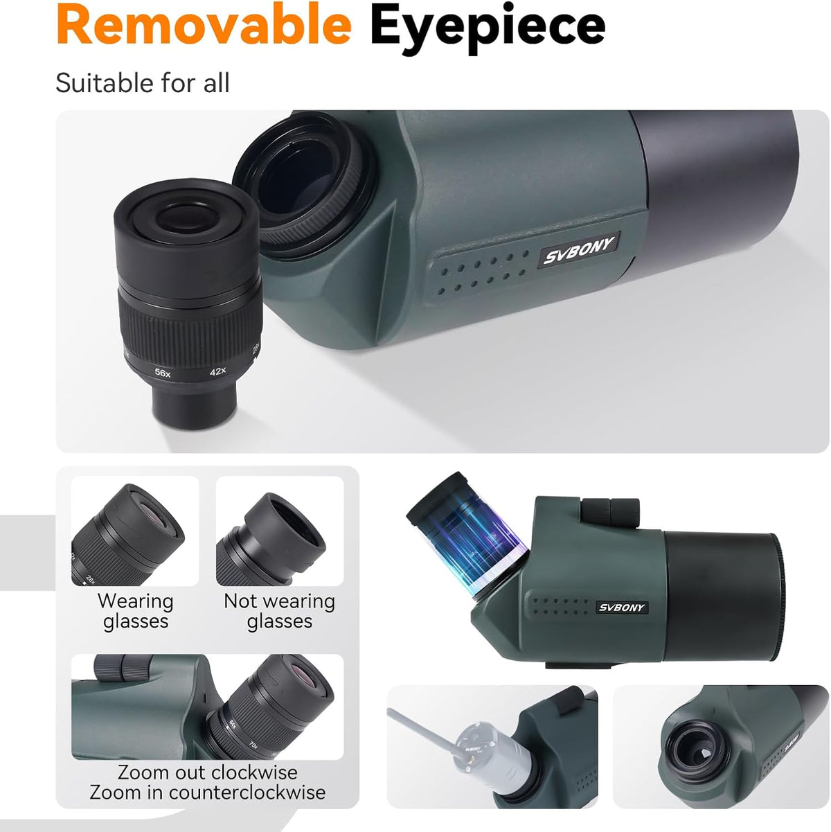 Svbony SV41Pro Mak Spotting Scope met Statief, 28-84X80 FMC Focus op Dubbele Snelheid, 1,25" Afneembaar Oculair, Waterdichte Spotting Scopes voor Vogels Kijken Wildlife Boogschieten Sterrenkijken