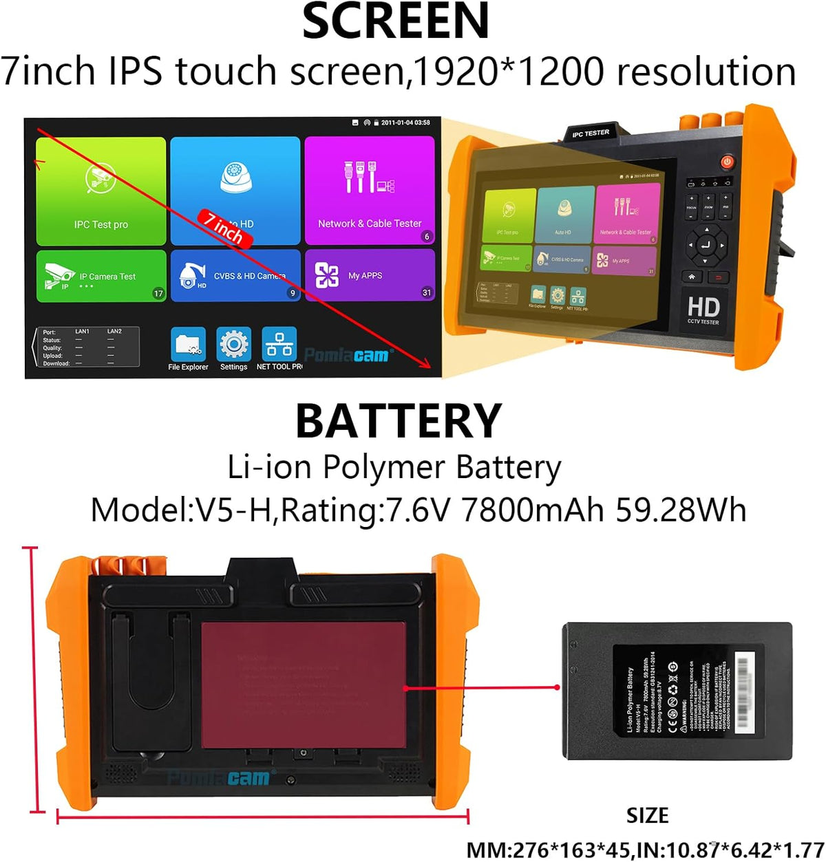 IP-cameratester K15-CADHS CCTV-tester 7 inch IPS-touchscreen 8K IP camera 8MP AHD CVI TVI SDI CVBS-test VGA- en HDMI-ingang ondersteuning SFP optische modulaire aansluitingen ondersteuning POE PTZ