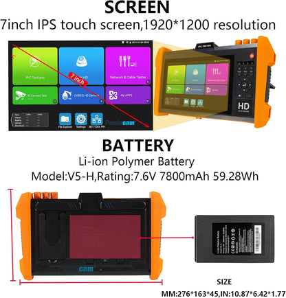 IP-cameratester K15-CADHS CCTV-tester 7 inch IPS-touchscreen 8K IP camera 8MP AHD CVI TVI SDI CVBS-test VGA- en HDMI-ingang ondersteuning SFP optische modulaire aansluitingen ondersteuning POE PTZ