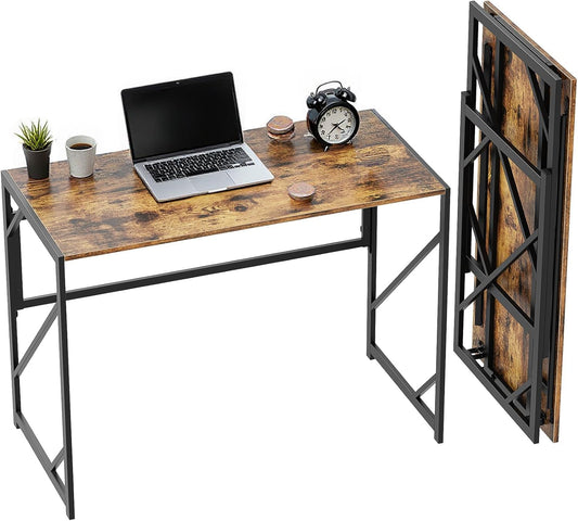 Ulifance Opvouwbare Computer Bureau voor Home Office No-Assembly Schrijfbureau FOLDA Rustiek Bruin