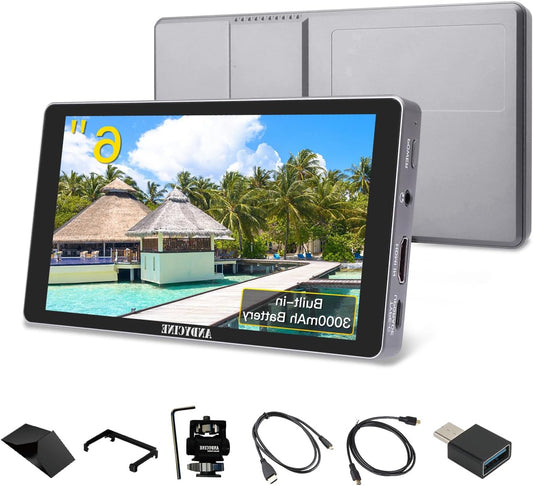 ANDYCINE X5L 6 Inch Touch Screen Camera Field Monitor, 1200 Nits CNC Camera Monitor, Built-in 3000mAh Battery, Ultralight 4K HDMI Input/Output, Full HD 1920 x 1080P, 3D LUT Monitor for Camera - QUORE