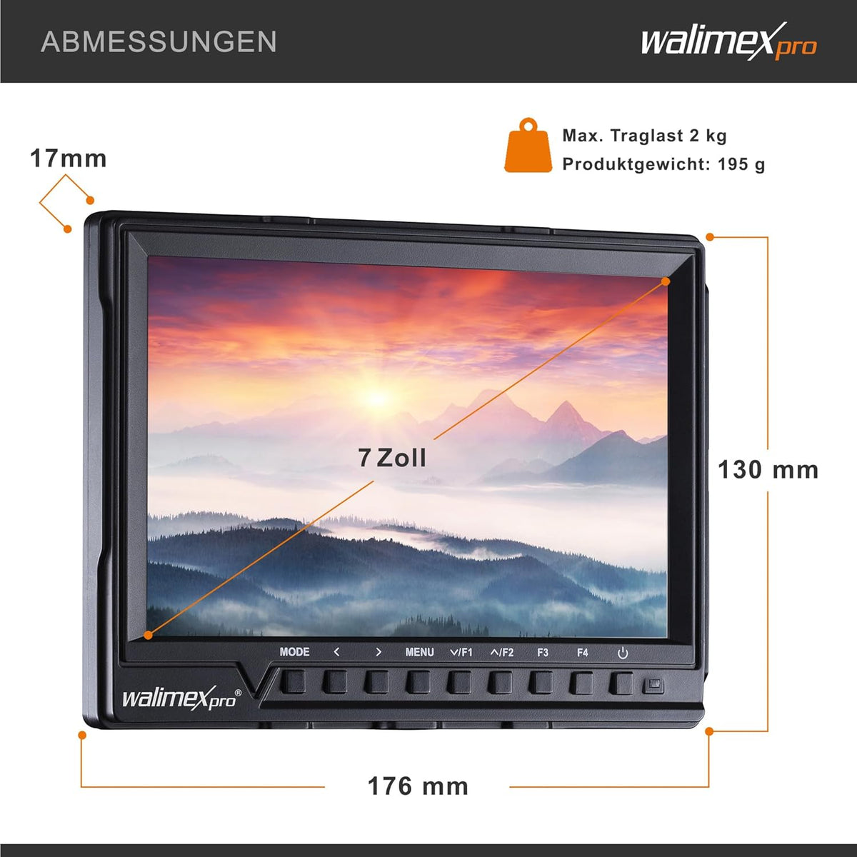 Walimex pro Full HD Monitor Director III Set - 7 inch IPS LCD-scherm - scharnierarm & bescherming tegen verdraaien - Focusassistent - met HDMI en AV-ingang - Inclusief batterij & oplader