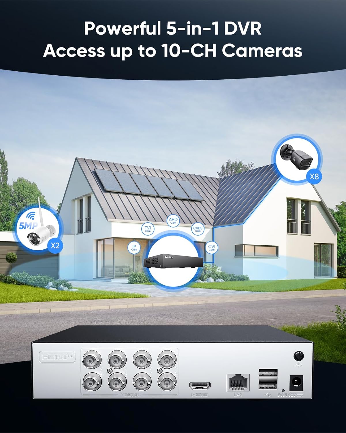 SANNCE 8-Kanaals 1080P beveiligingscamerasysteem CCTV-DVR-Recorder met 4 bedrade camera's, nachtzicht tot 20 meter, bewegingsalarm, externe toegang, IP67 weerbestendig met 1T
