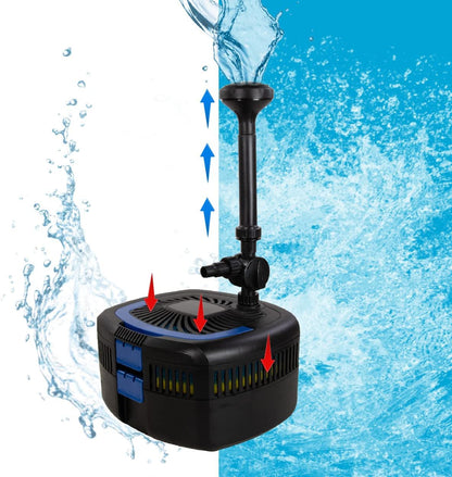AquaForte GFU-6011 fonteinpomp + 11W UV-C, vermogen 57W, max. opvoerhoogte 2,5 M, max. debiet 2,5 m3 per uur, max. vijvergrootte 5 m3, 13/19/25 mm aansluiting, max. druk 2 bar, helder water
