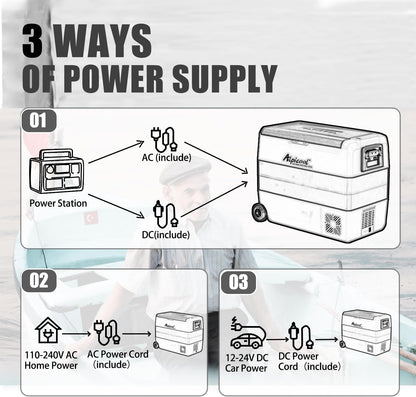 Alpicool T60 elektrische compressor Koelbox/vriesbox, 60L Mini koelkast 12/24 V en 230 V, Autokoelkast voor auto, vrachtwagen, camping met stopcontact en USB-poort, twee zones