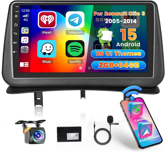 Autoradio Renault Clio 3 – Multimedia Systeem – Navigatie Radio – Touchscreen Stereo – Android 13 OS – 9 Inch Display – CarPlay & Android Auto – Achteruitrijcamera Inclusief - QUORE